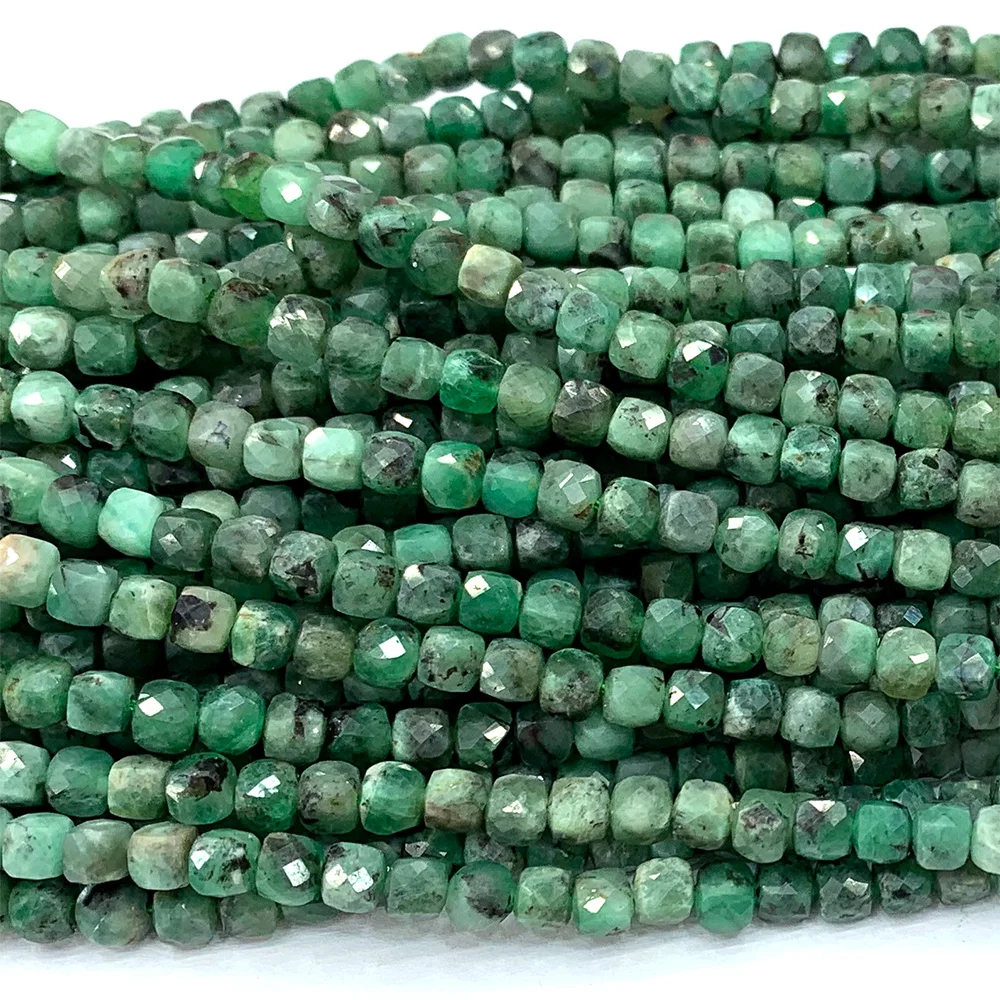 Veemake Natural Emerald Faceted Round Rondelle Edge Cube Coin Disc Beads For Jewelry Making DIY Necklace Bracelets Earrings
