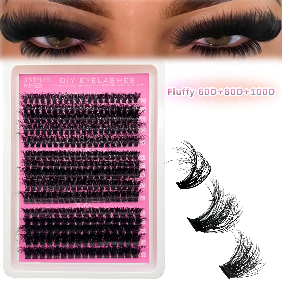 HBZGTLAD 15Reihen 60D-200D 5D Flauschige Dicke Wimpernbüschel 10-16mm Mix Wispy Einzelwimpernverlängerungen Büschel DIY Make-up Falsche Wimpern