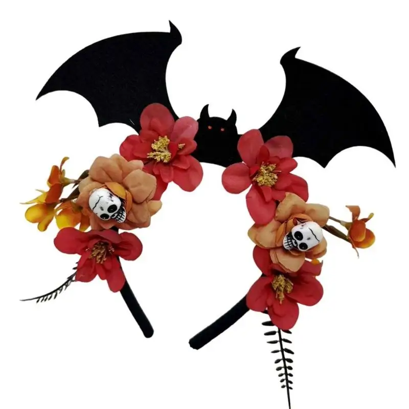 A52E Punk Design Fledermaus Schädel Stirnband Haar Ornament Mit Dekore Für Erwachsene Kinder Halloween Party Und Feativ – Detail 7