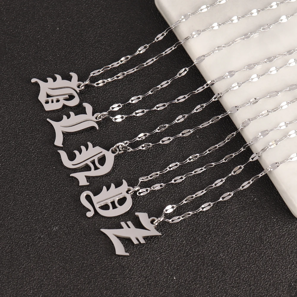 316L الفولاذ المقاوم للصدأ القوطية رسالة قلادة للنساء موضة الذهب A-Z الأولي قلادة بحرف سلسلة القلائد مجوهرات #2