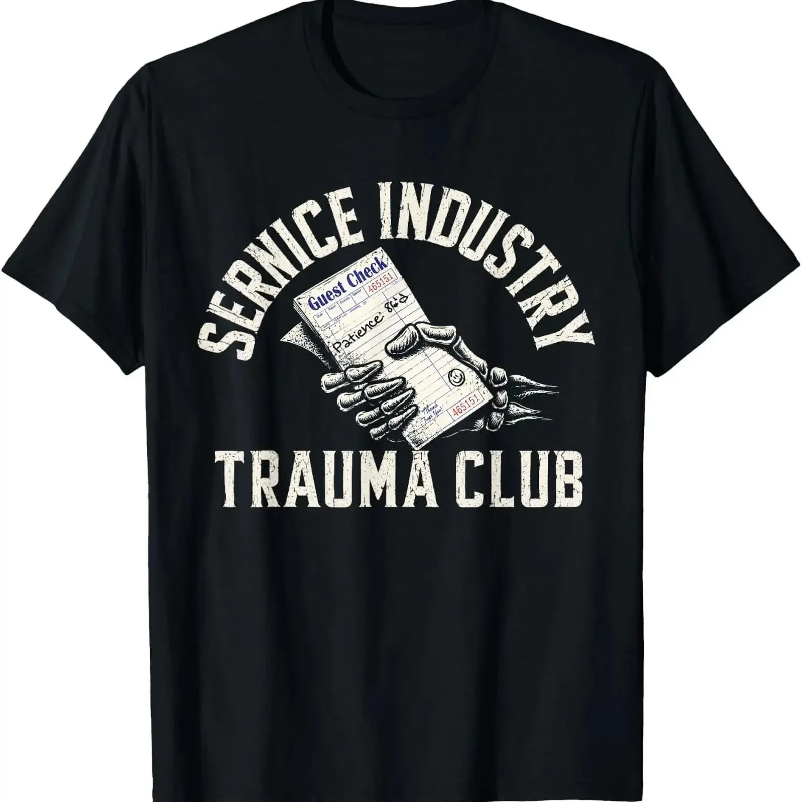 Service Industry Trauma Club Bill Skeleton Hand T Shirt vintage Washed Stretched Soft fashion graphic Top For Everyday Wear