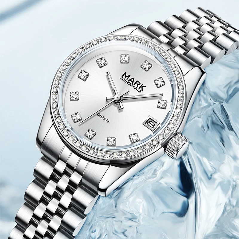MARK FAIRWHALE Fashion Brand FW-3050 Women Watch Calendar Stainless Steel Band Ladies Quartz Watches