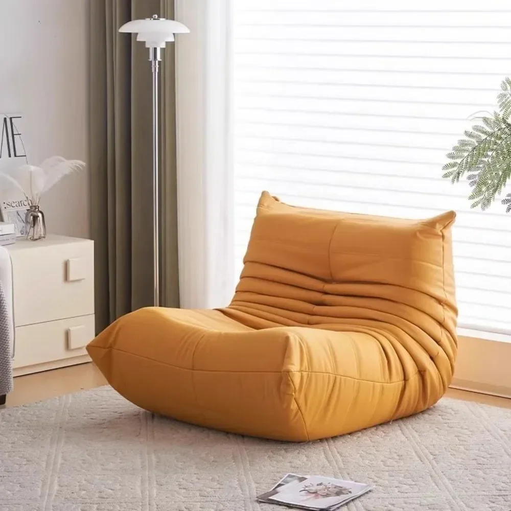 Real leatherCaterpillar lazy sofa cream wind home leisure living room balcony on the floor lazy sofa can lie and sleep.furniture