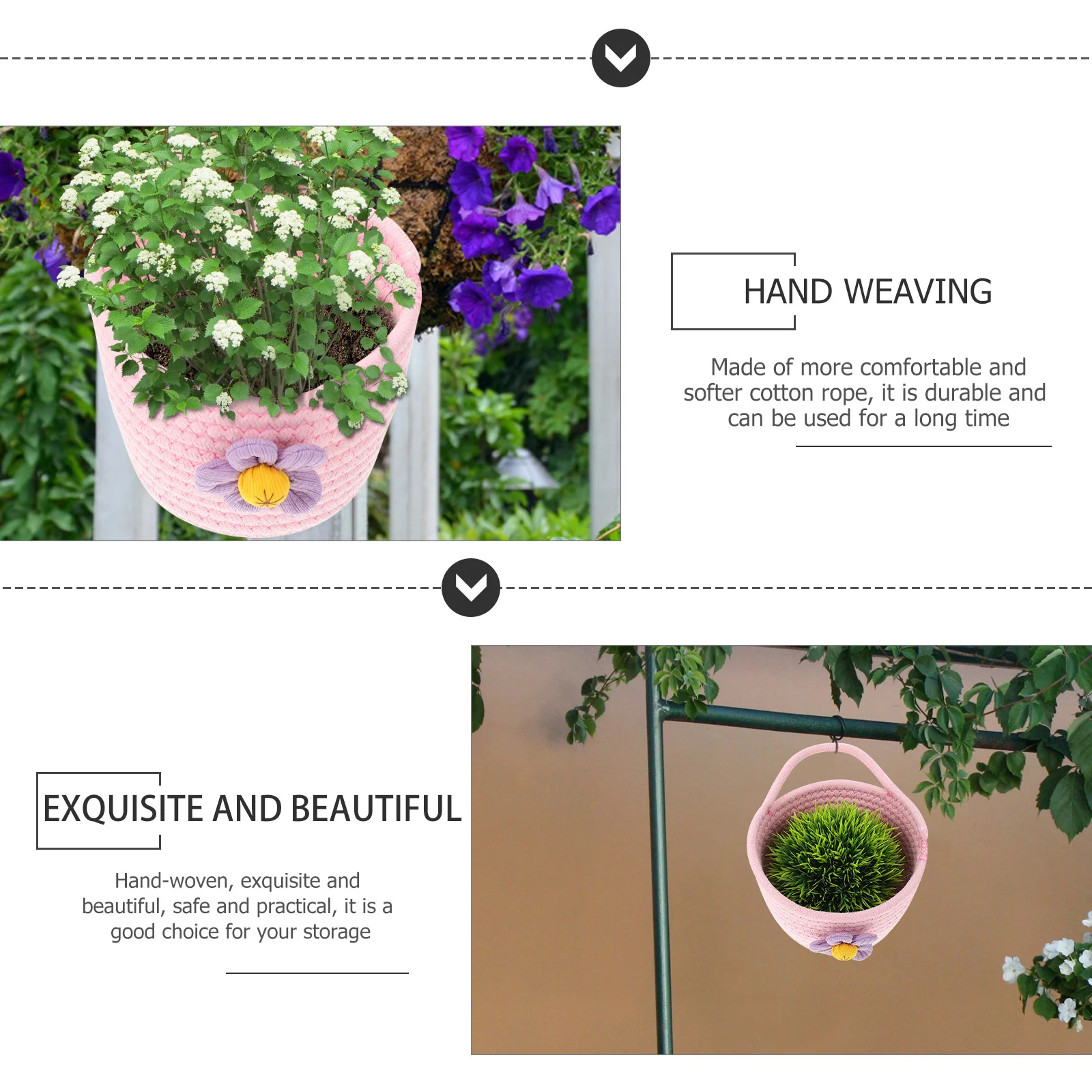 

1Pcs Cotton Rope Weaving Basket Desktop Organizer Sundries Holder Hanging Basket Flower Container Wall Ornament