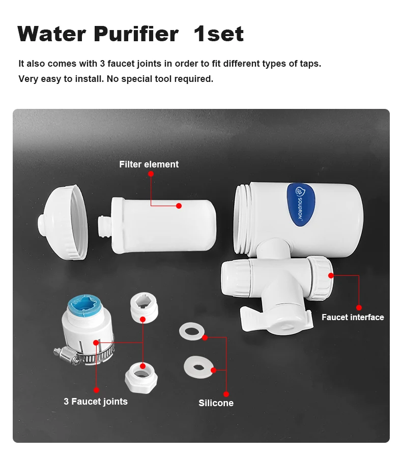 Filtro de água da torneira lavável substituição torneira da cozinha filtro purificador de água de longa duração