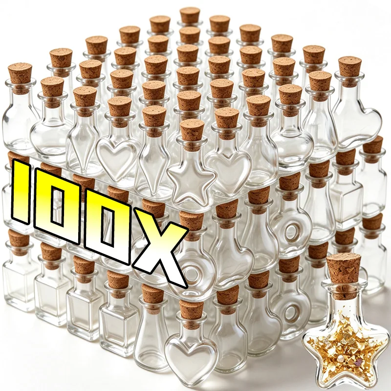 100/10x Special Shaped Cork Bottle Star Shaped Heart-shaped Clear Glass Wishing Bottle Home DIY Dollhouse Decoration Supplies