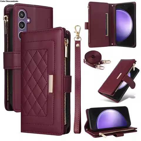 Crossbody Cards Solt Wallet Leather Zipper Bag Case For Samsung Galaxy A55 A15 A35 S24 Ultra S23 Plus S22 S21 Book Lanyard Strap