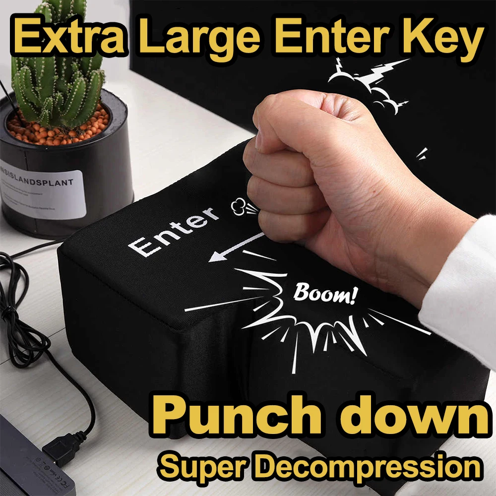 Extra Large 'Enter' Key Decompress Button Relieve Anti-Stress Enter Key USB Office Large Enter Key Reliever Cushion Soft Pillow