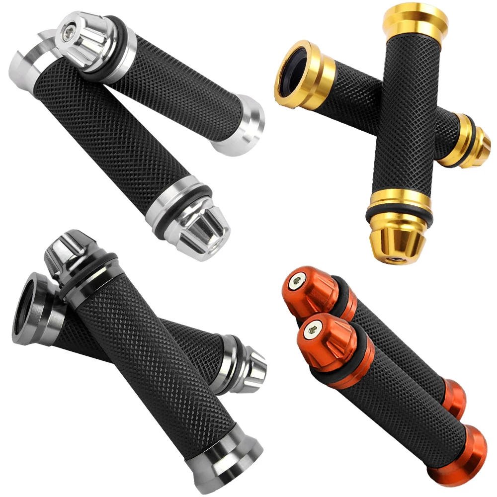 

2pcs Motorcycle Handlebar Grips 22mm Handle Grip Universal Aluminium Rubber Handlebar Cap Silver/Gold/Titanium/Orange