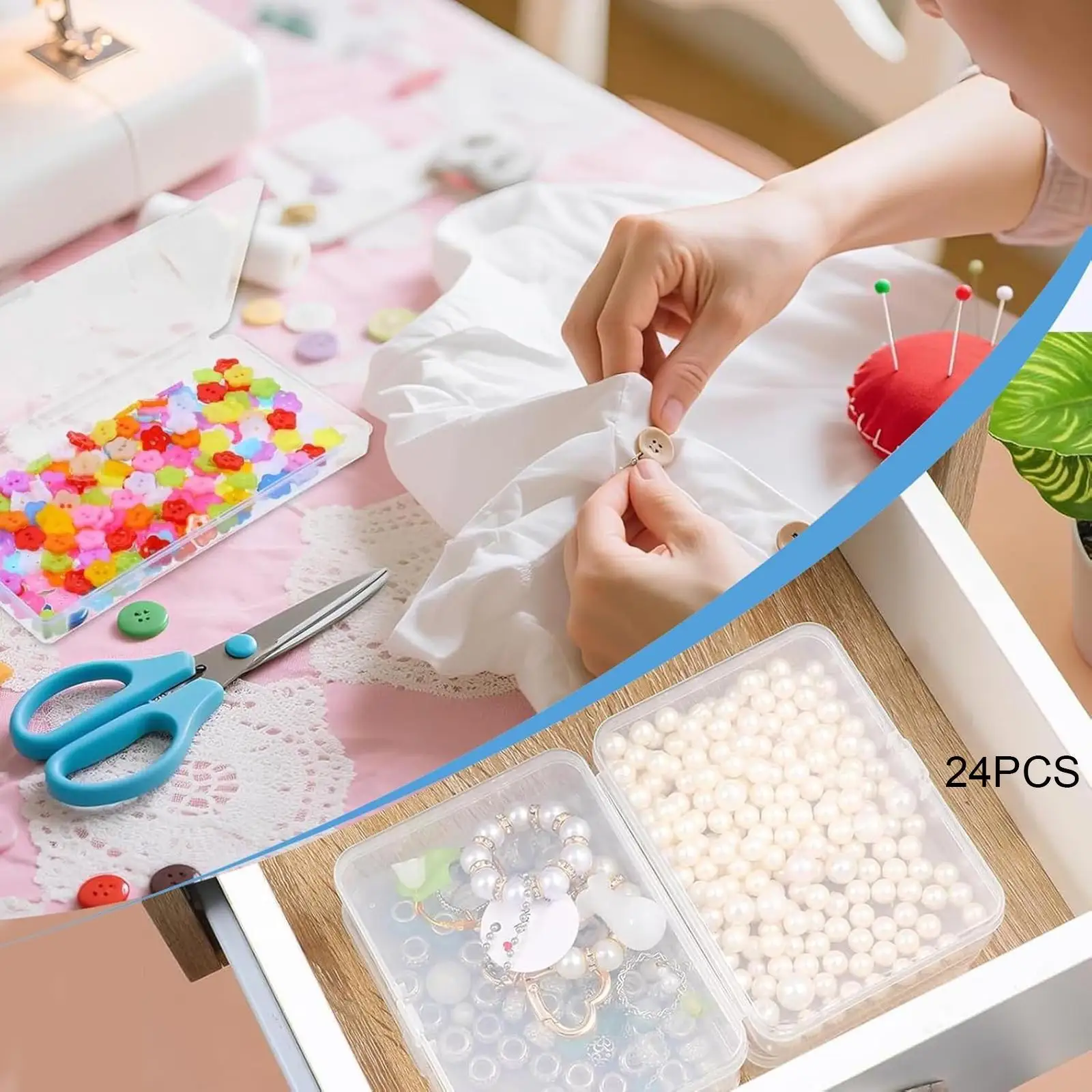 

24 шт. коробка для хранения бисера с крышкой, органайзер для рукоделия для подвесок, пуговиц для снастей