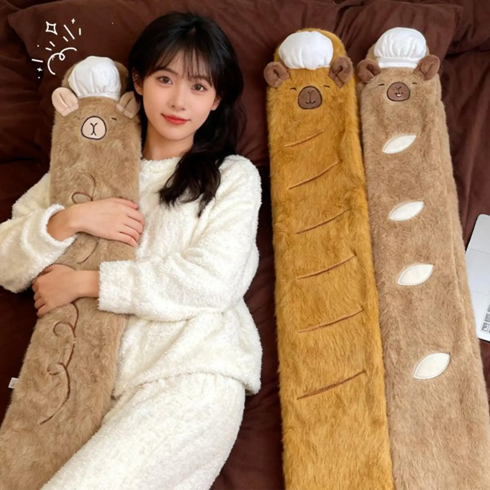 3000ml Hot Water Bottle Long Capybara Design with Plush Cover for Menstrual Cramp Relief Muscle Pain Kids Winter Warm Bed Travel