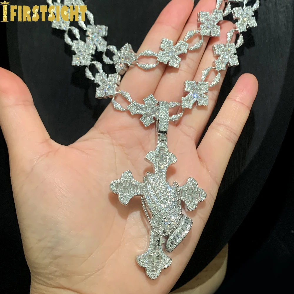 2023 neue Iced Out Kreuz Anhänger Halskette für Männer Frauen Bling Silber Farbe Zirkonia Kreuz Kubanischen Kette Hip Hop schmuck