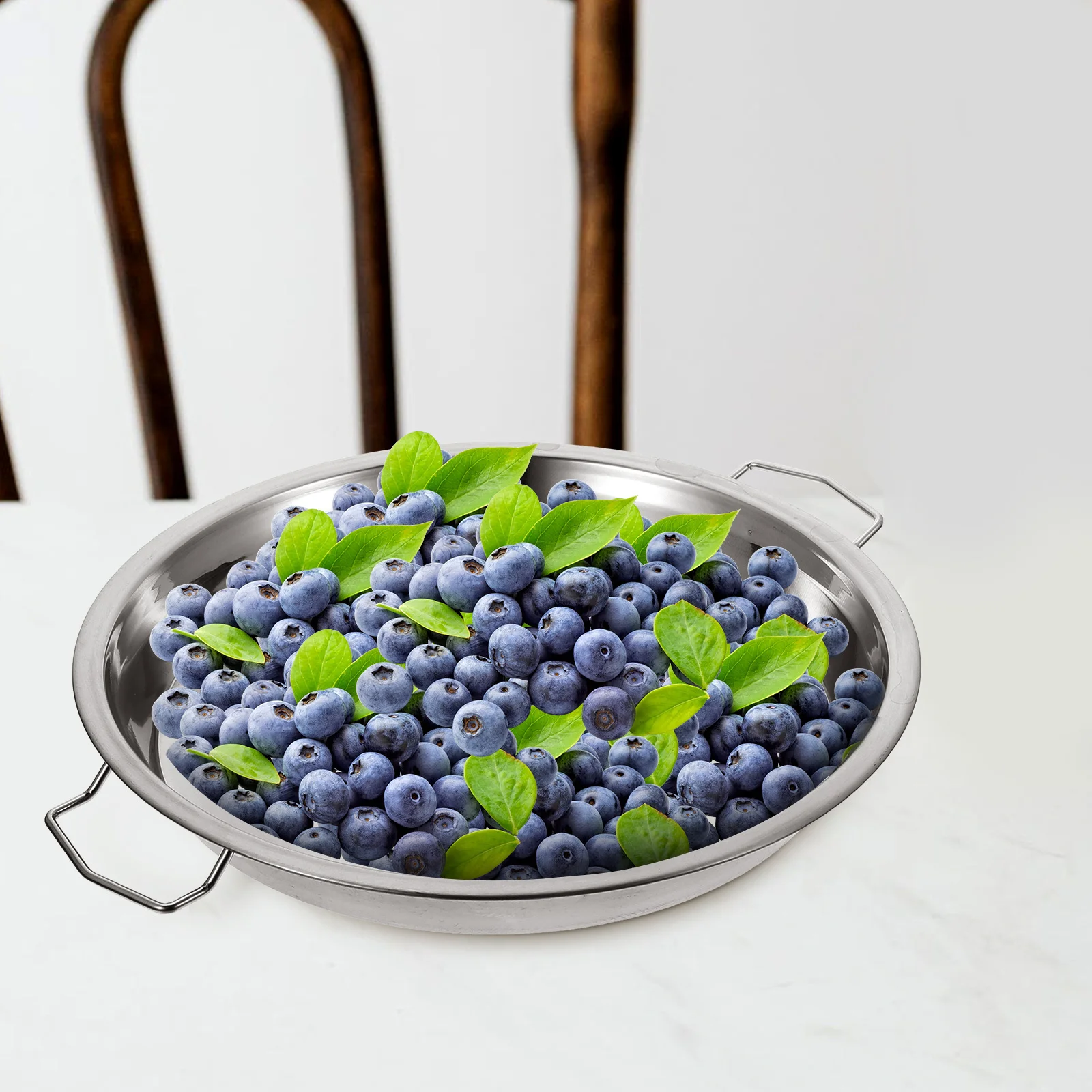 

2pcs Stainless Steel Double Handle Steaming Tray For Noodles Cakes Fruits Cold Rice Multifunctional Kitchen Serving Plate