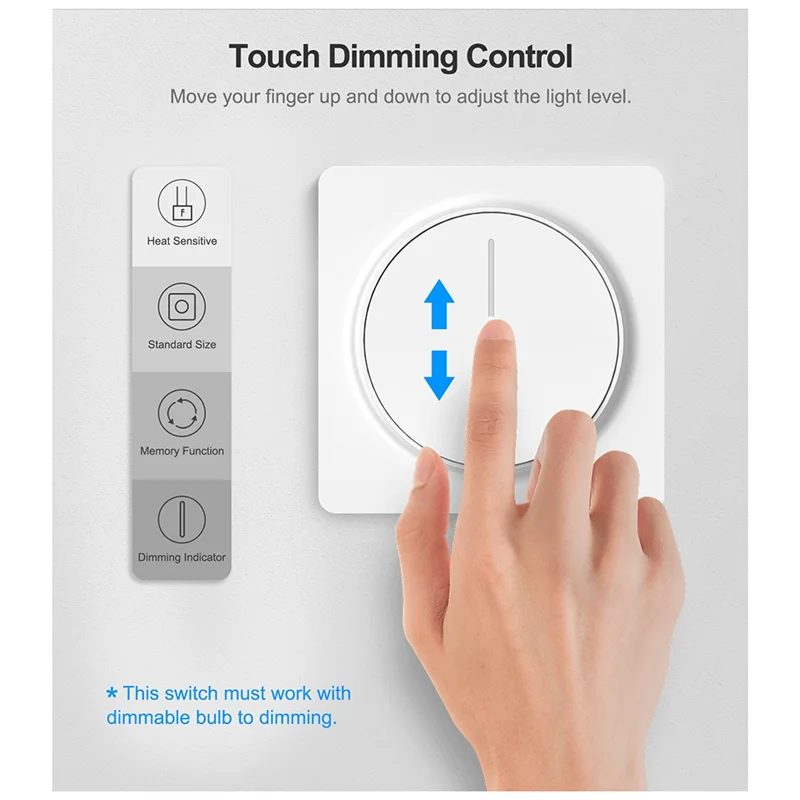 

Tuya Smart Wifi Dimmer Light Switch,Touch Dimming Panel Wall Switch 100-240V,Works for Alexa Home