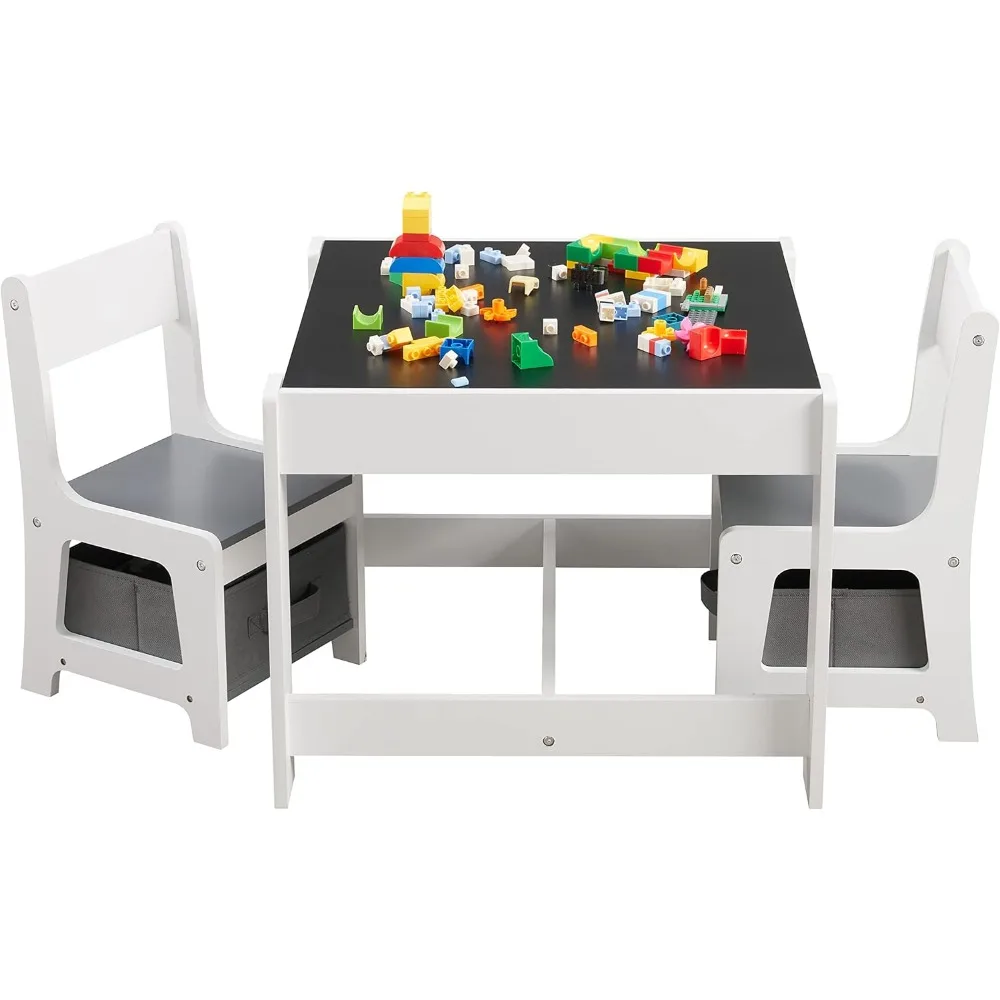 Kids Table and Chair Set, 3 in 1 Wooden Activity Table with Storage Drawer for Toddlers Drawing, Reading, Crafts