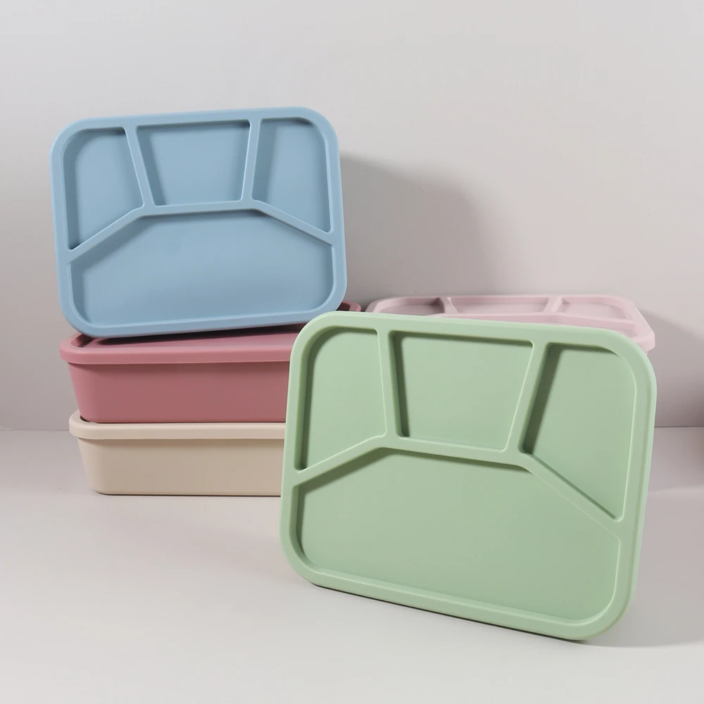 1140ml  Silicone Bento Box for Kids, 4 Compartments Leakproof Lunch Container, Microwave Safe