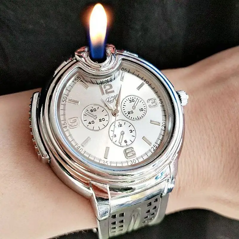 

Outdoor Watch Inflatable Lighter Fashion Metal Gas Windproof Portable Open Flame Lighter Smoking Personalized Gift