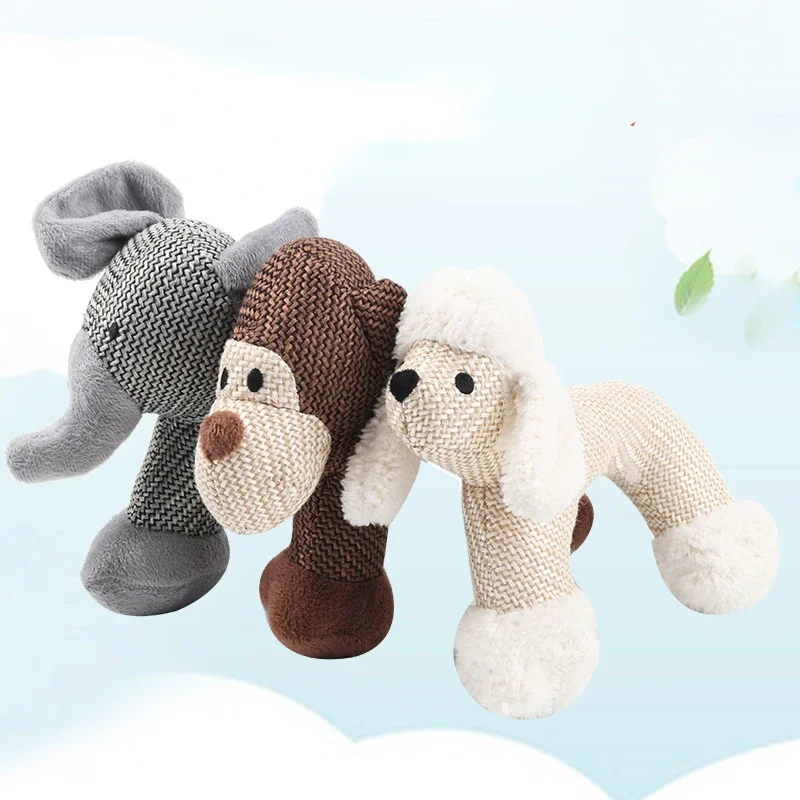 1 Pc Cute Linen Fabric Dog Toys Pet Puppy Chew Plush Cartoon Animals Squirrel Cotton Rope Elephant Monkey Sheep Shape Bite Toys