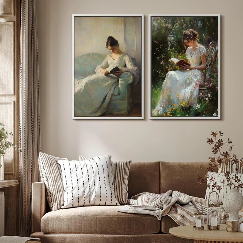 العتيقة صورة امرأة قراءة كتاب المشارك Vintage لا تزال الحياة كتم نغمات حائط لوح رسم الفن غرفة الدراسة غرفة نوم ديكور المنزل
