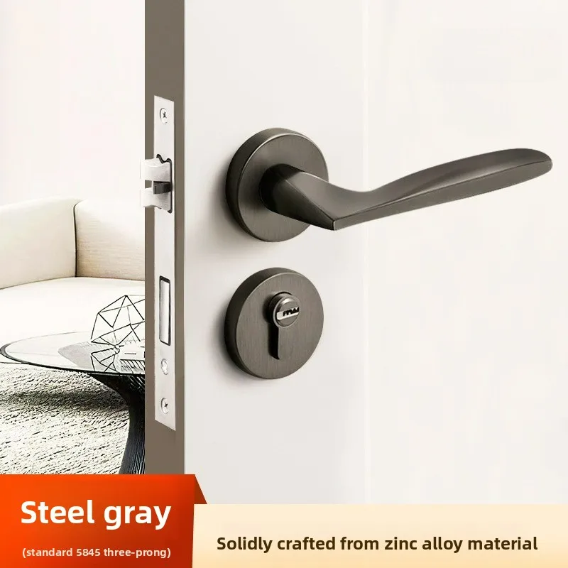 Door lock for household use, universal indoor bedroom, wooden door handle, zinc alloy thick panel, silent door lock