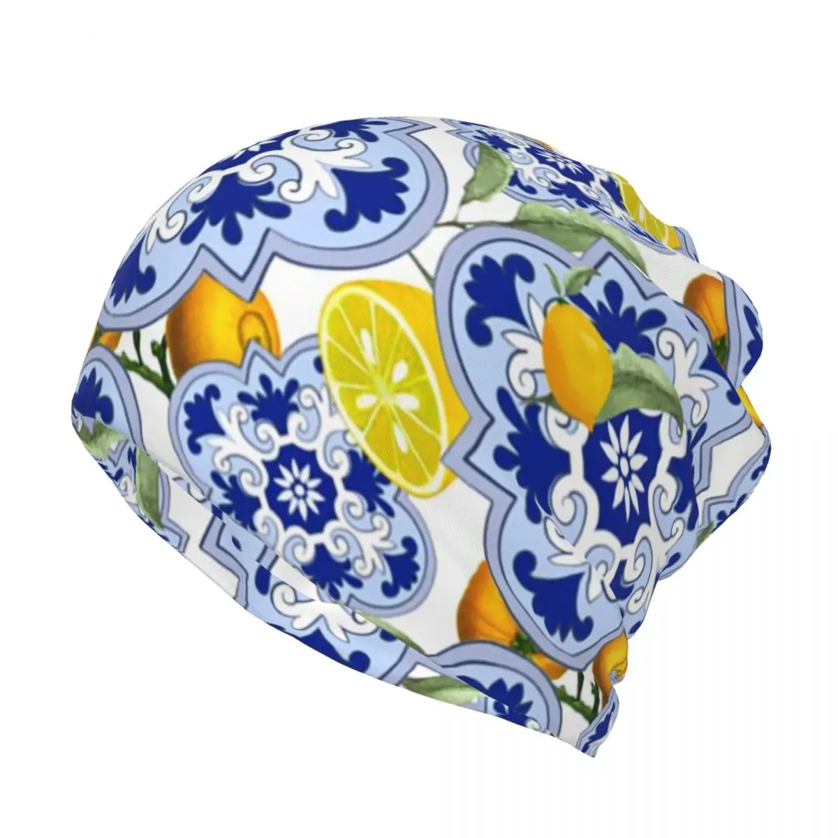 Custom Summer Lemons Fruit Sicilian Tiles Bandana Neck Warmer Knit Skullies Beanies Caps Hiking Ski Scarf Gaiter Face Cover