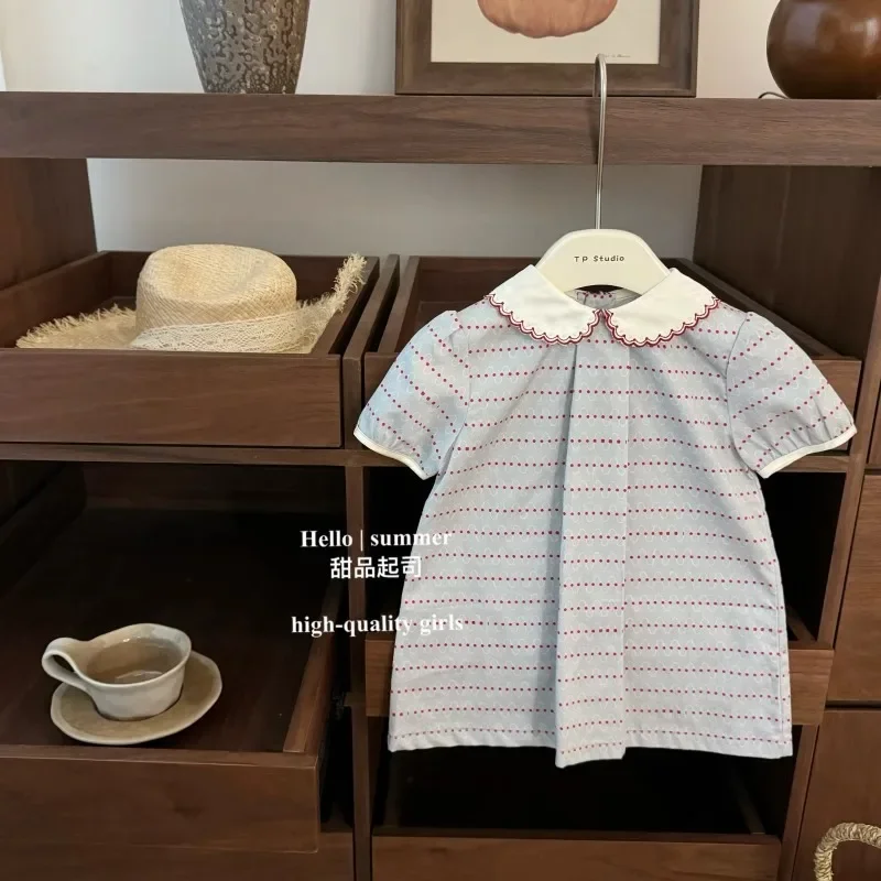 

2025 Korean Female Treasure Temperament Doll Collar Embroidery College Style A Version Short-sleeved Dress