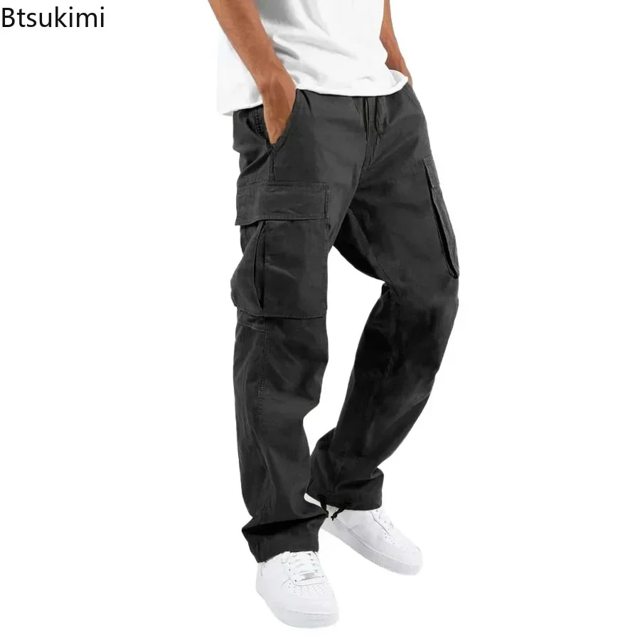 New 2024 Cargo Pants Trousers for Men Full Length Solid Color Loose Multi-pocket Drawstring Pockets Pants Male Cargo Pants 5XL