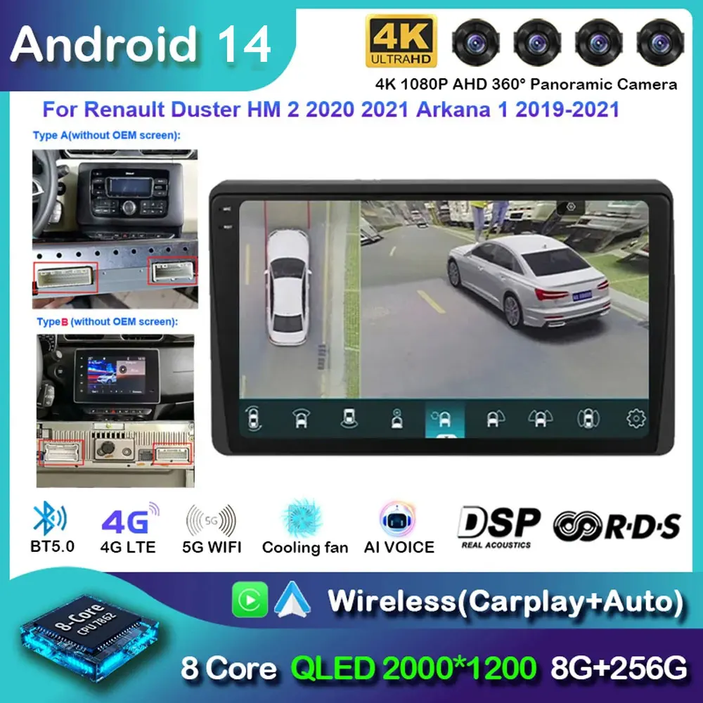 

2din Android 14 Car radio for Renault Duster HM 2 2020 2021 Arkana 1 2019-2021 Multimedia Player 4G GPS Navi Carplay AutoRadio