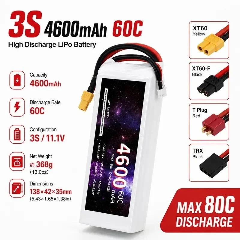 [NEW]  for Universal Model Aircraft Battery 11.1V 4600mAh 60C RC Aerial Photography Quadcopter Folding Drone Lithium Battery