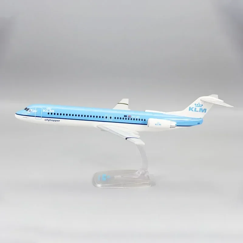 1:100 Scale KLM Fokker FK-100 FK100 Airlines ABS Plastic Airplane Model Toy Aircraft Plane Model Toy for Collection