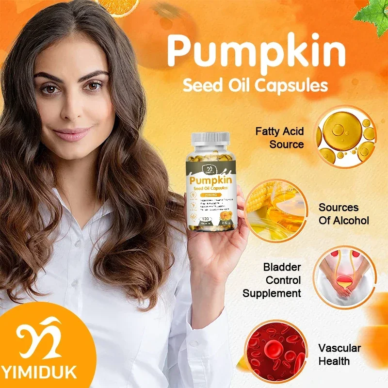 Pumpkin Seed Oil Supplement, with 1000mg Concentrate & Gelatin, Support Vascular Health & Overall Wellness