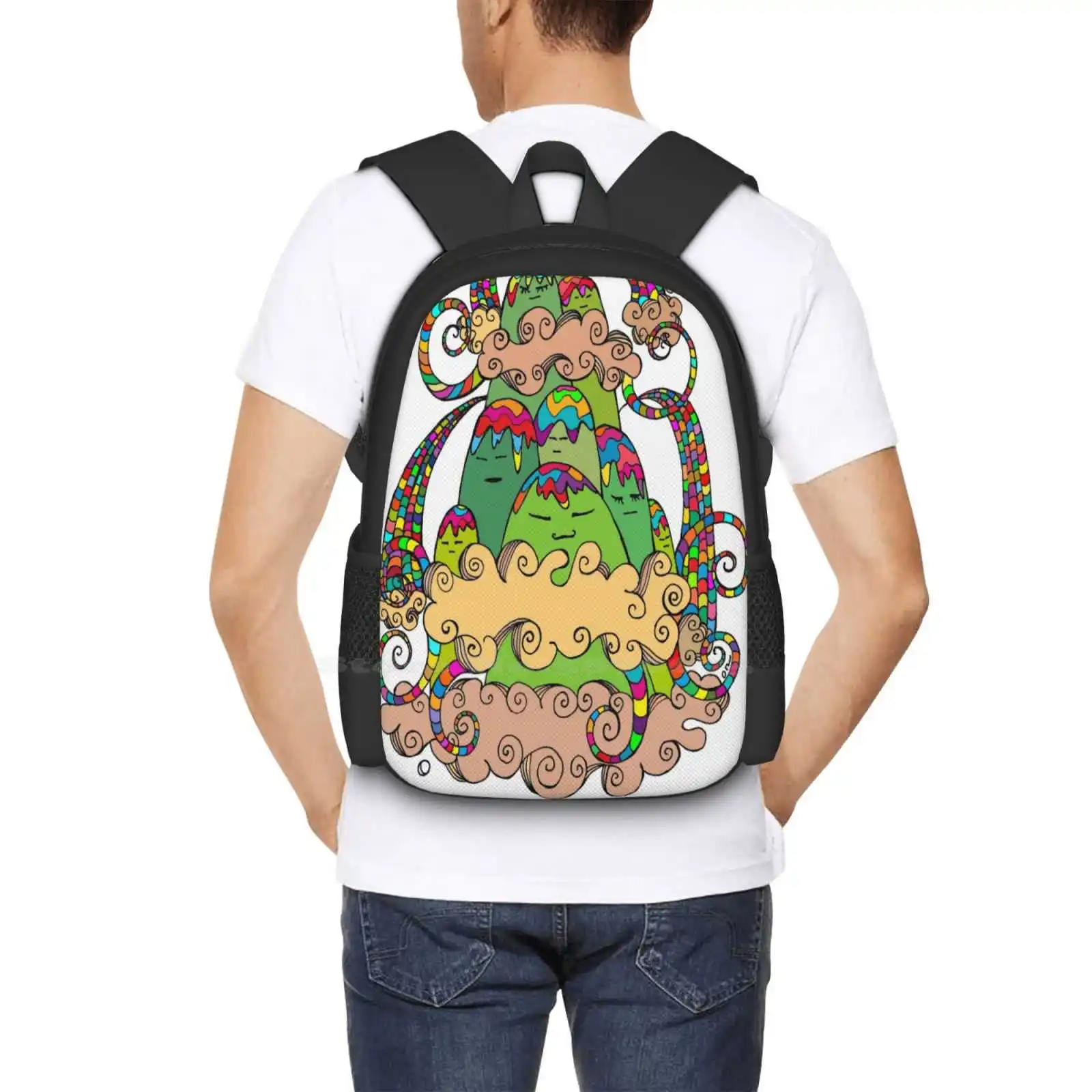 Magic Mountain Color Hot Sale Schoolbag Backpack Fashion Bags Magic Moutain Whimsical Trippy Indie Designer Cool Retro Warp