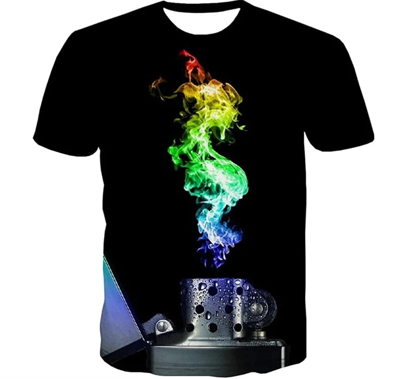 Trendy Flame Graphic 3D Printed Men T Shirt Summer Casual Harajaku Hip Pop Short Sleeve Oversized Top Casual Unisex Kids T-shirt