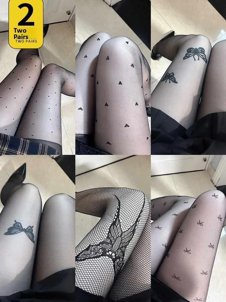 Sexy Thin Black Stockings Net Tights  Polka Dot White Pantyhose Leg Shaping Stockings Women's Summer Essential
