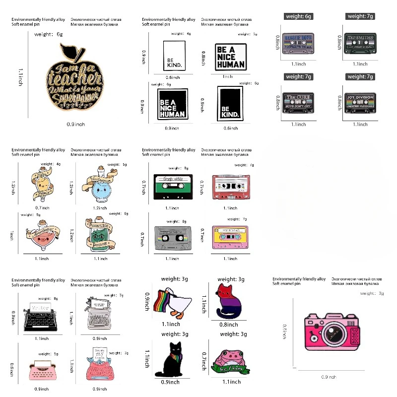 4pcs/set Enamel Pins for Backpack Typewriter Audio Tape Mood Potion Brooches Badges Fashion Pin Jewelry Gifts Friends Wholesale