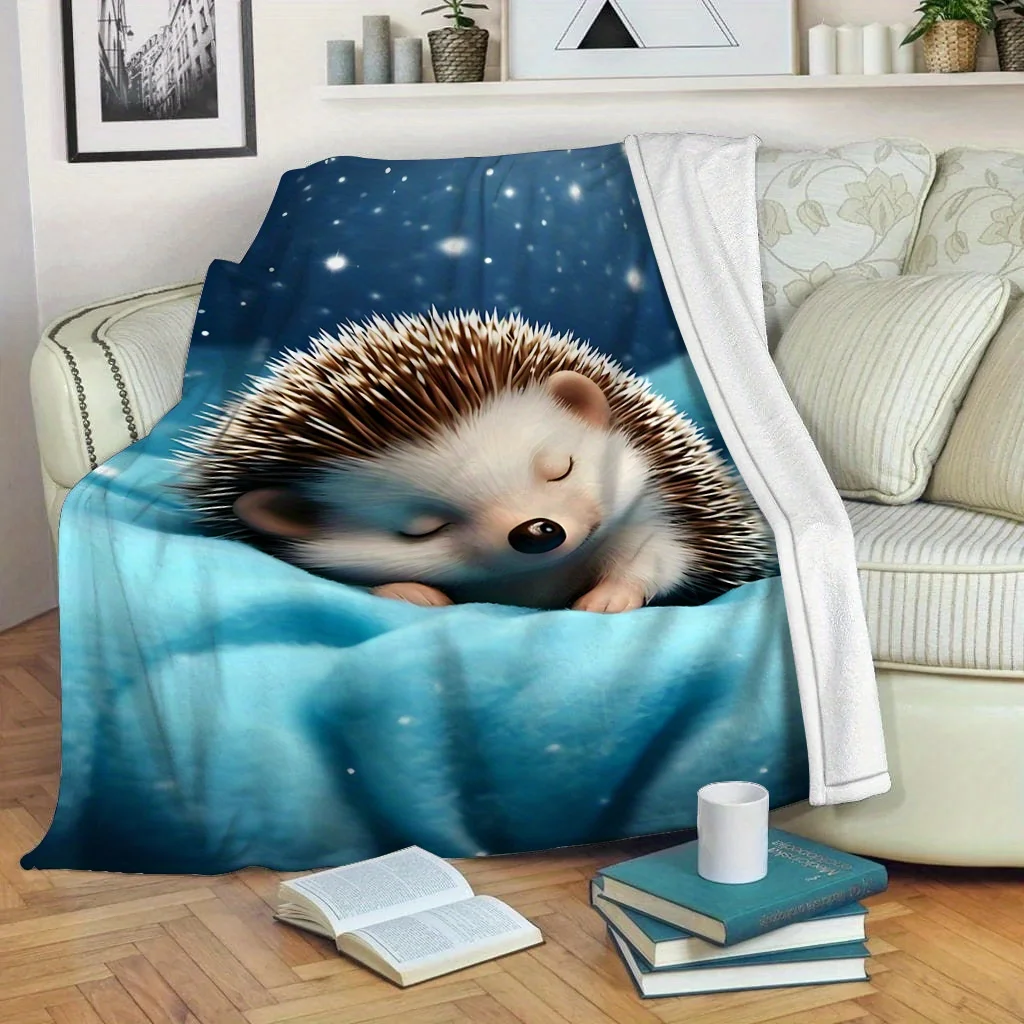 Cute Hedgehog Nursery Blanket Throw Baby Kids Winter Blue Starry Lap Blanket Cozy Bedding Gift for Children