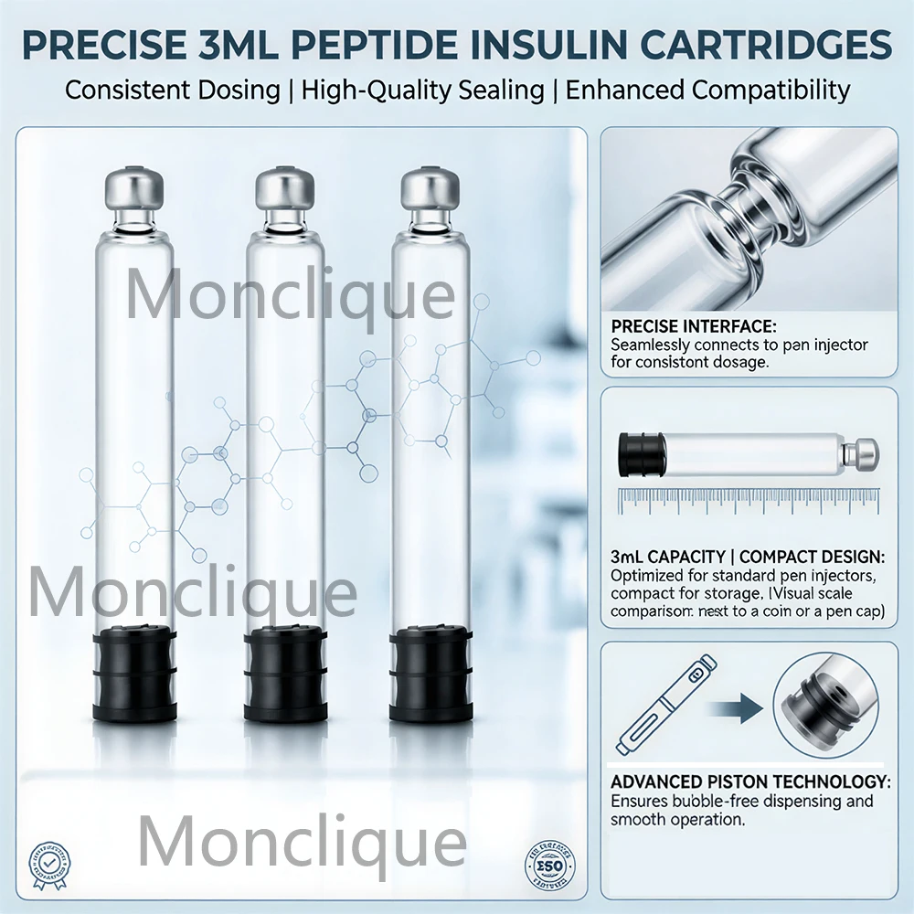 10/200PCS 3ml Peptide Insulin Refill Sterile Disposable Individually Packaged Empty Glass Tube for Reusable Injection Pens