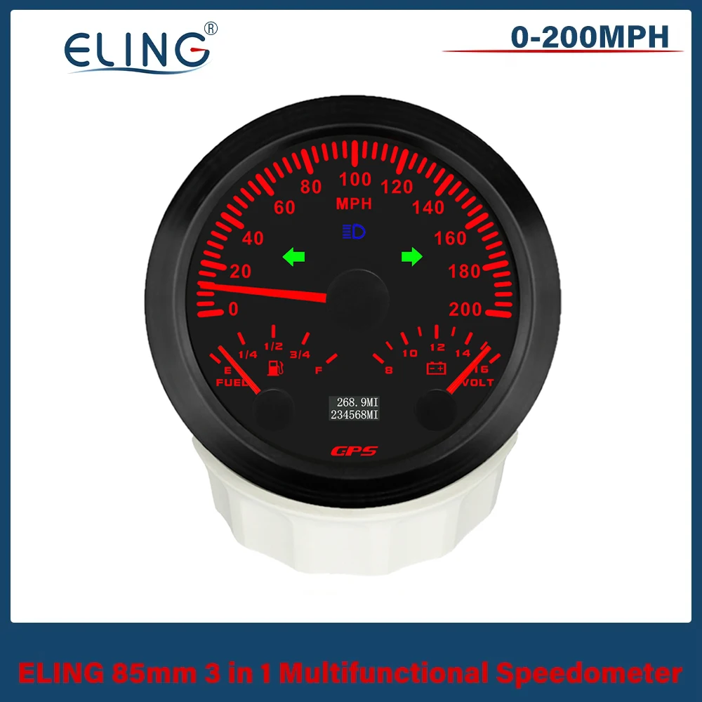 

Многофункциональный GPS-спидометр ELING 85 мм 3-в-1 для автомобиля (0-120 км/ч, 200 миль/ч) с индикатором уровня топлива, вольтметром 8-16 В и 7-цветной подсветкой