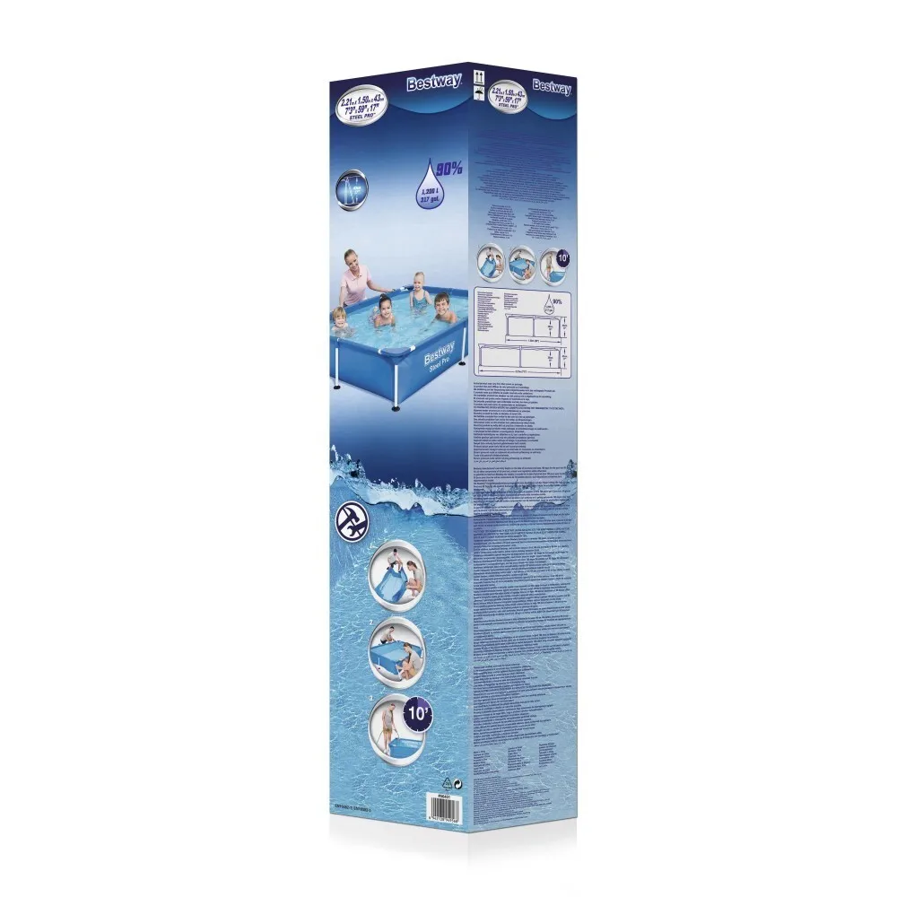 56401 Bestway 221*150*43cm 1200l Splash Jr. Piscina con estructura/87x59x17" Piscina rectangular con soporte de marco metálico/Piscina de 2,2 m x 1,5 m