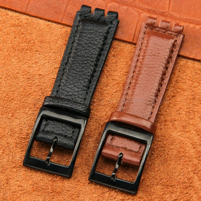 Genuine Leather Watch Strap 17mm 19mm for Swatch Band YCS YAS YGS Pin Buckle Replacement Wrist Band Men Waterproof Watch Band