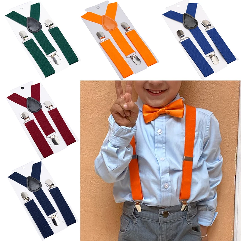 New Soild Color Children Belt Baby Boys Girls Colorful Suspenders Clip-on Y-Back Braces Bow Tie Elastic Kids Adjustable Gift