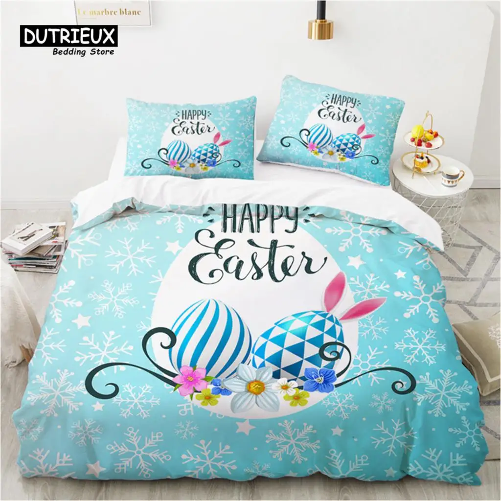 Easter Eggs Bedding Set King Queen Size Cartoon Rabbit Duvet Cover With Pillowcase For Kids Adults As Greetings And Presents