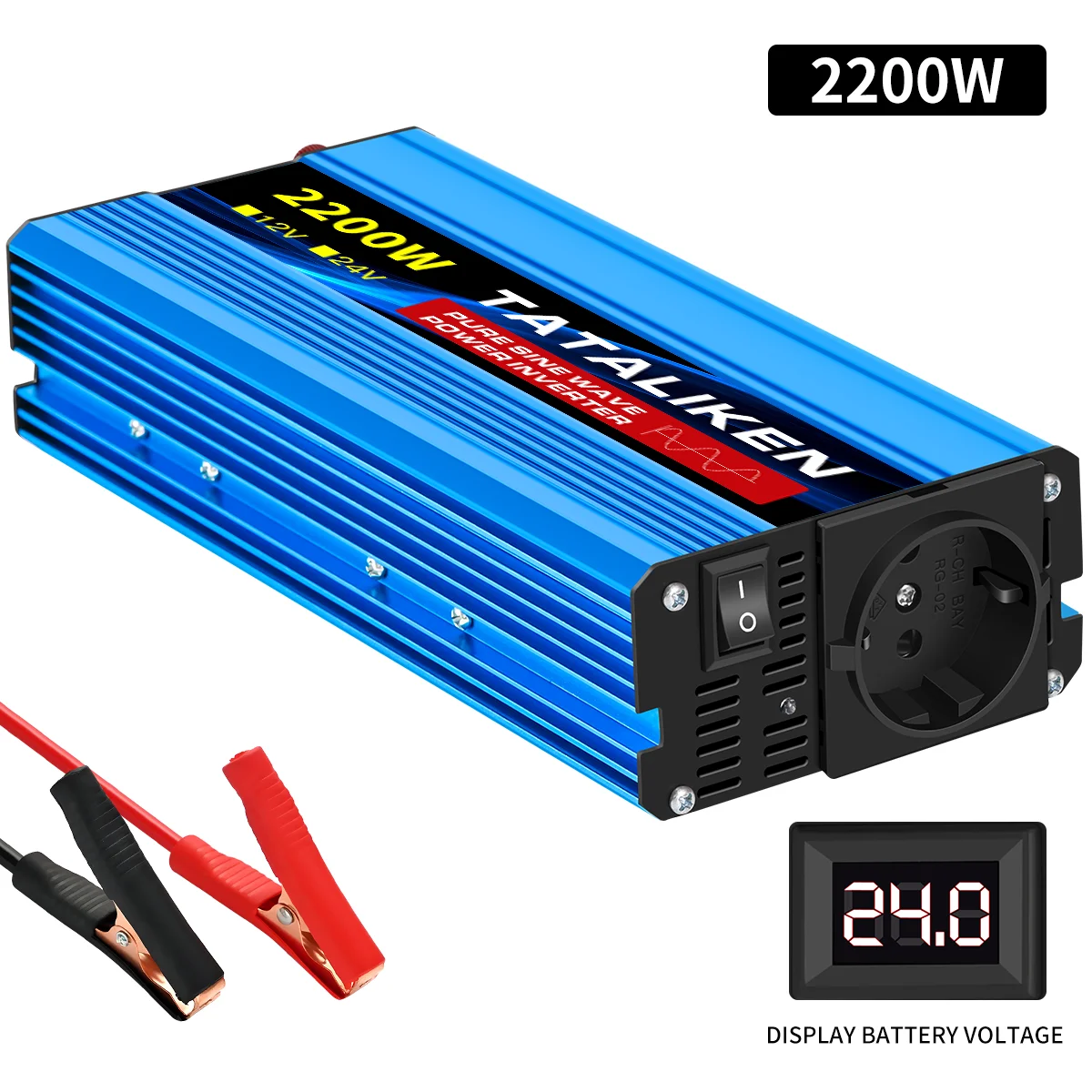 6000 W/8000 W/10000 W EU-Buchse 24 V zu AC 220 V 50 Hz reiner Sinus-Wechselrichter Auto-Stromversorgungsspannung tragbarer Konverter mit LED