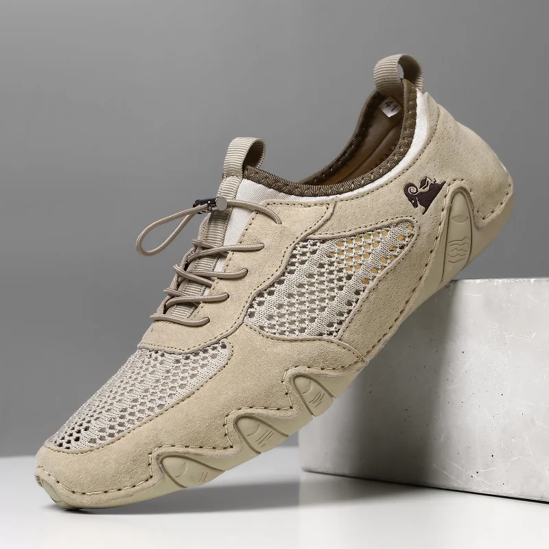 

Summer Men's Sports Shoes Large Size Stitched Genuine Leather Mesh Shoes Men's Shoes