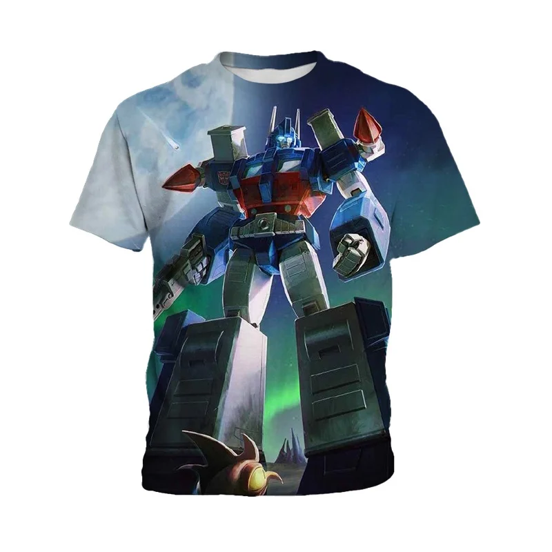 Cartoon Anime Transformation Robot 3D Printed Pattern Kids T-shirt Top For Daily Outdoor Leisure And Comfortable Short Sleeves