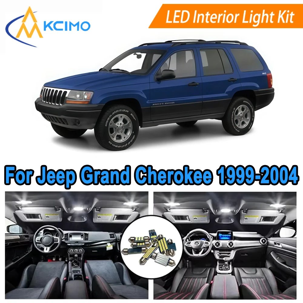 

LED Interior Light Bulb Set For Jeep Grand Cherokee WJ (1999-2004) Easy Install Bright White/Blue Dome Map Door Courtesy Brights