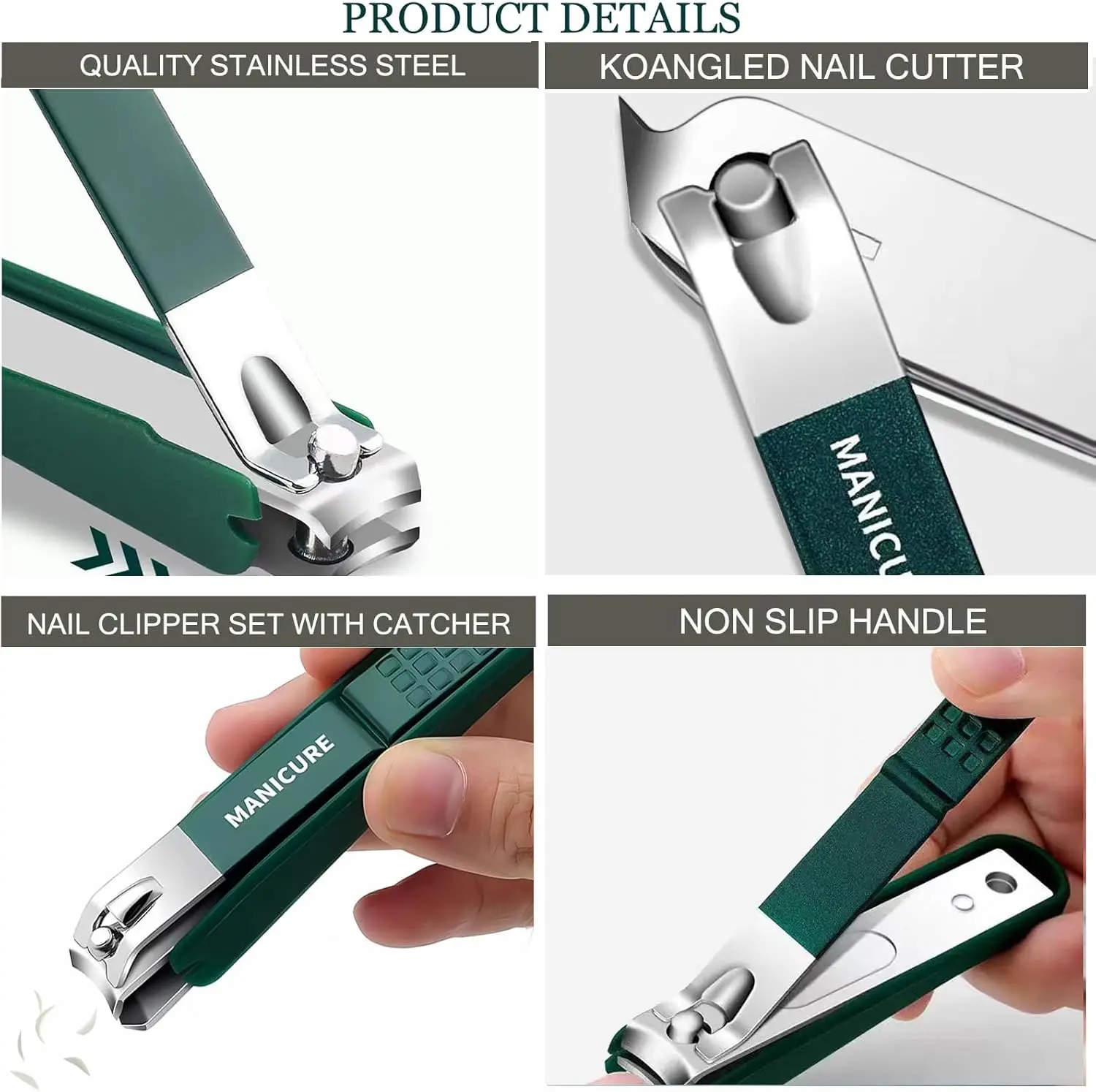 Nail Clippers Set  Self Collecting Stainless Steel Nail Cutter Sharp Oblique Toenail Clippers Nail File 4 Pieces