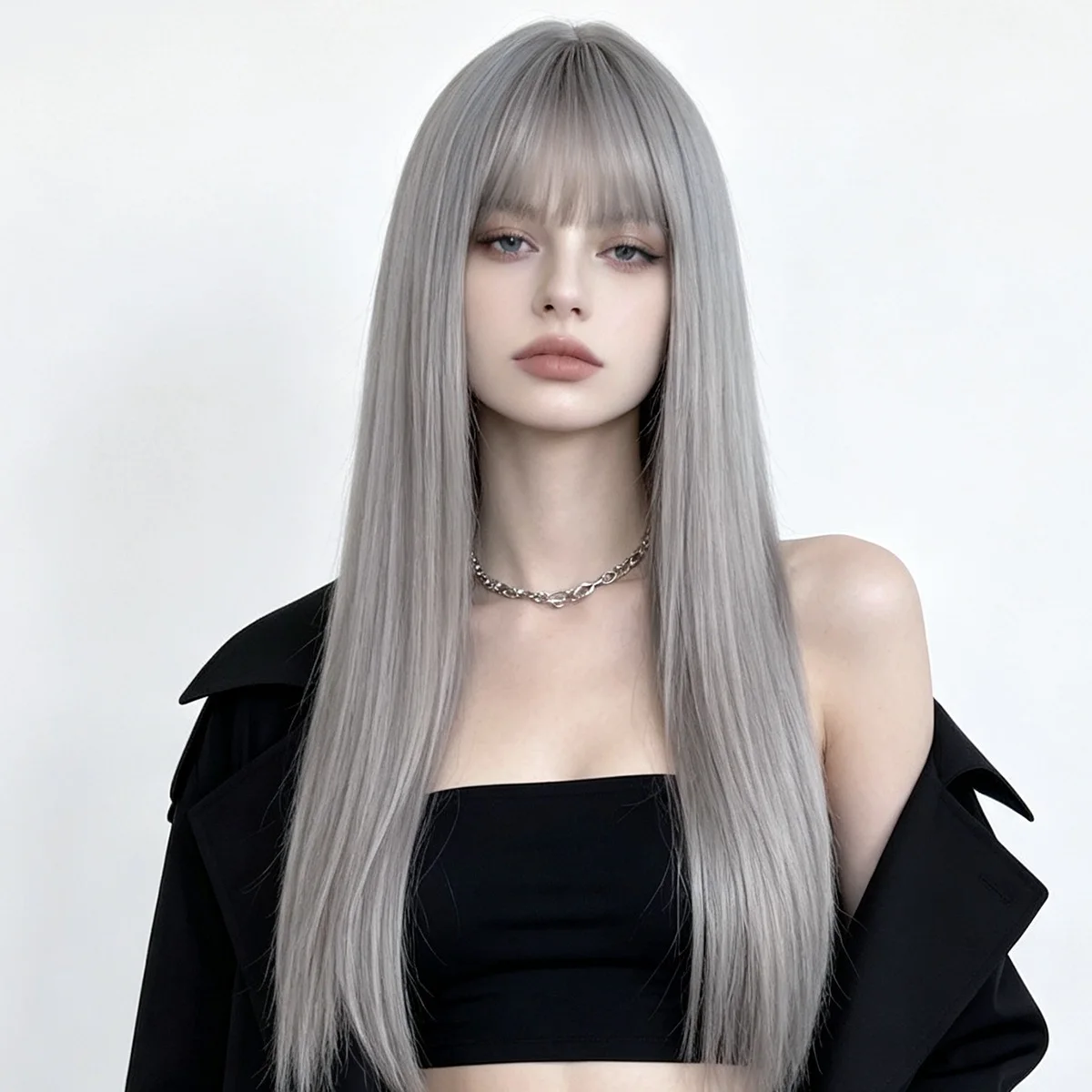 Long straight hair synthetic wig Halloween wig Cosplay wig Role-playing costume party Hot temperature hair accessory set