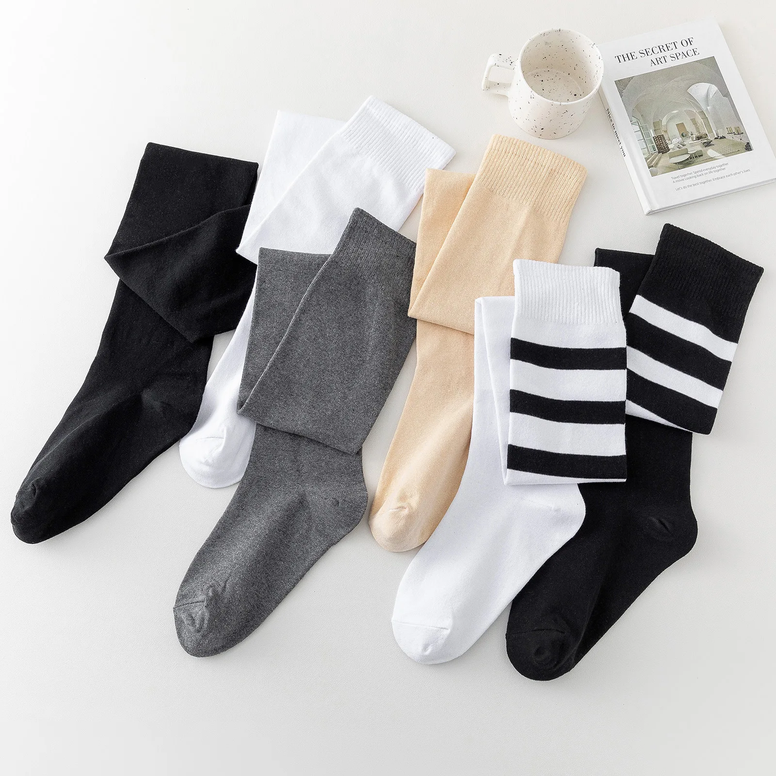 Over Plus Size Long Over Above Knee Socks Striped Womens Thigh High Stockings Ladies Girls Black White Cosplay Lolita Harajuku