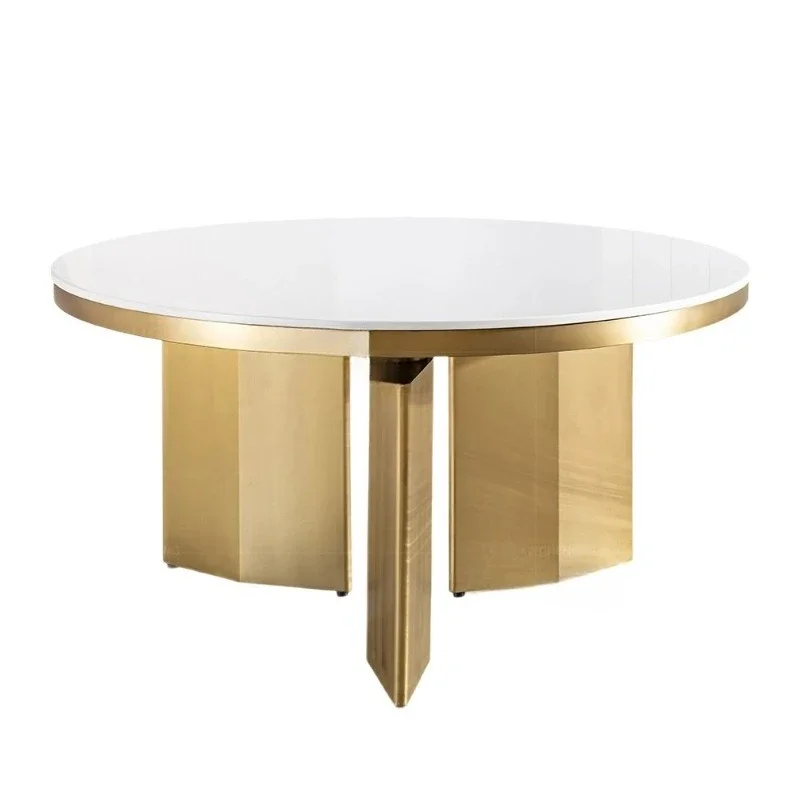 Light luxury round dining table high-end hotel banquet table 10 people restaurant dining table set